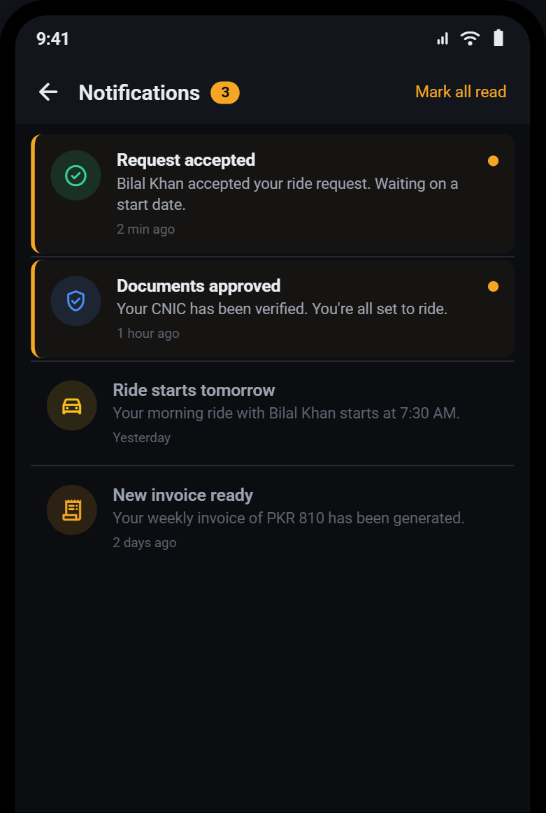 Push notifications for ride updates